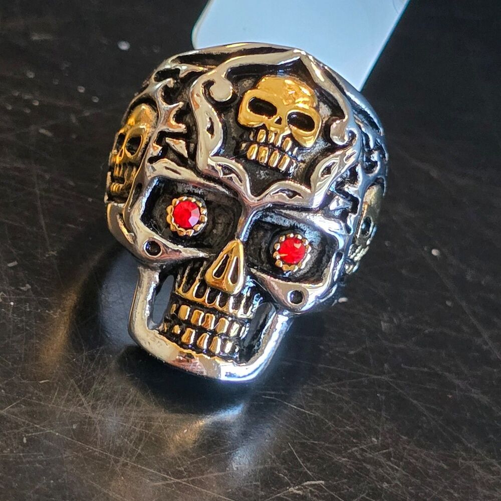 Steel Punk Rock Gothic Skull Head Skeleton Biker Ring unisex Size 5